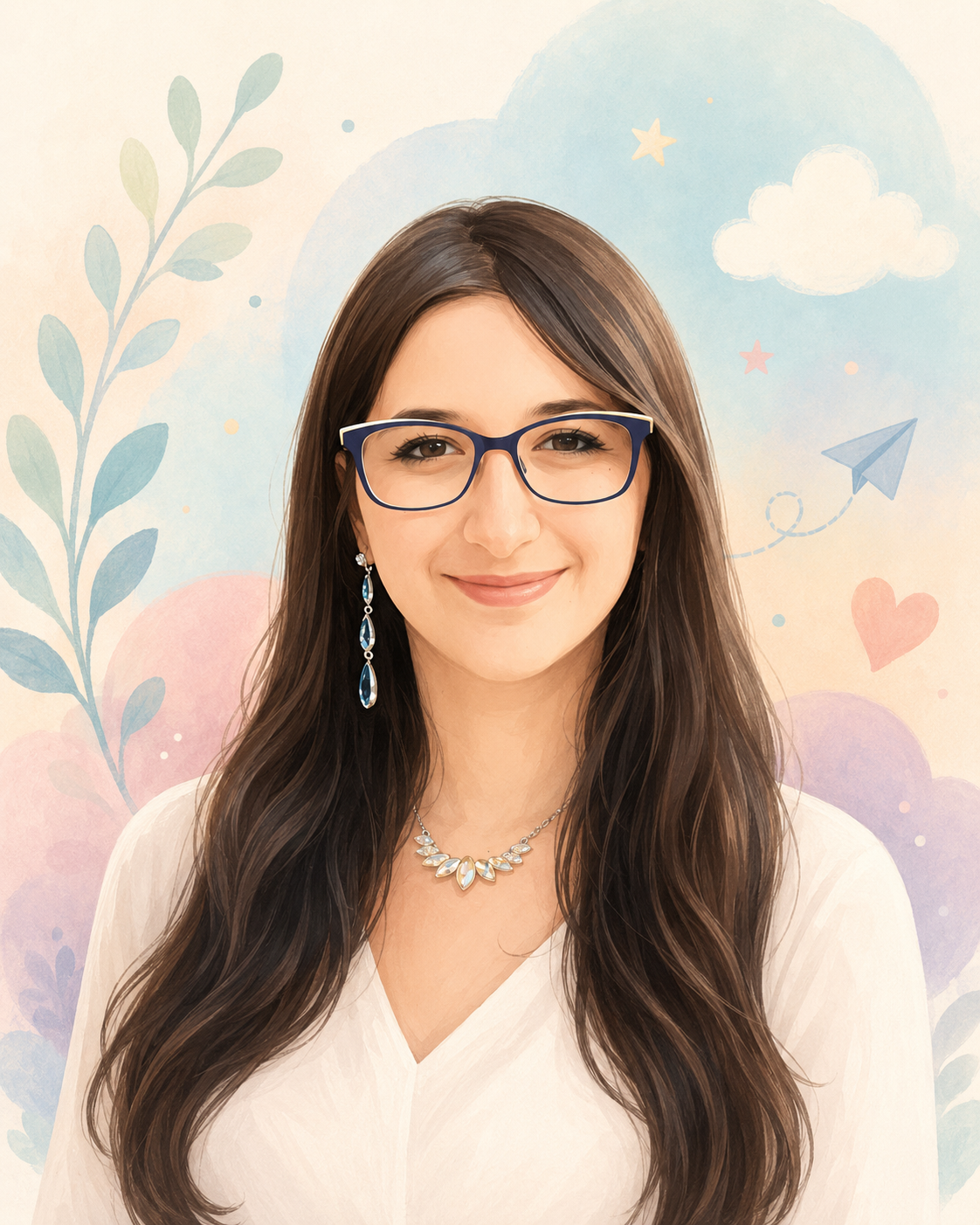Illustriertes Portrait von Jasmin Wach in einem gemütlichen Sessel
